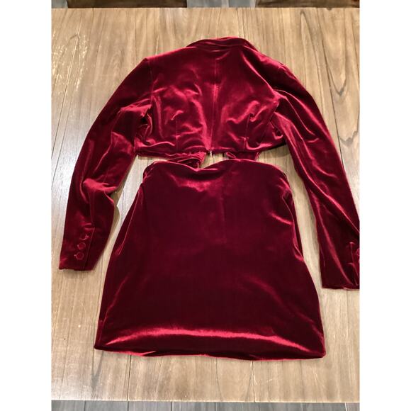 Revolve Nicholas Gabriela Red Velvet Blazer cut out long sleeve mini Dress 10 - Picture 11 of 13